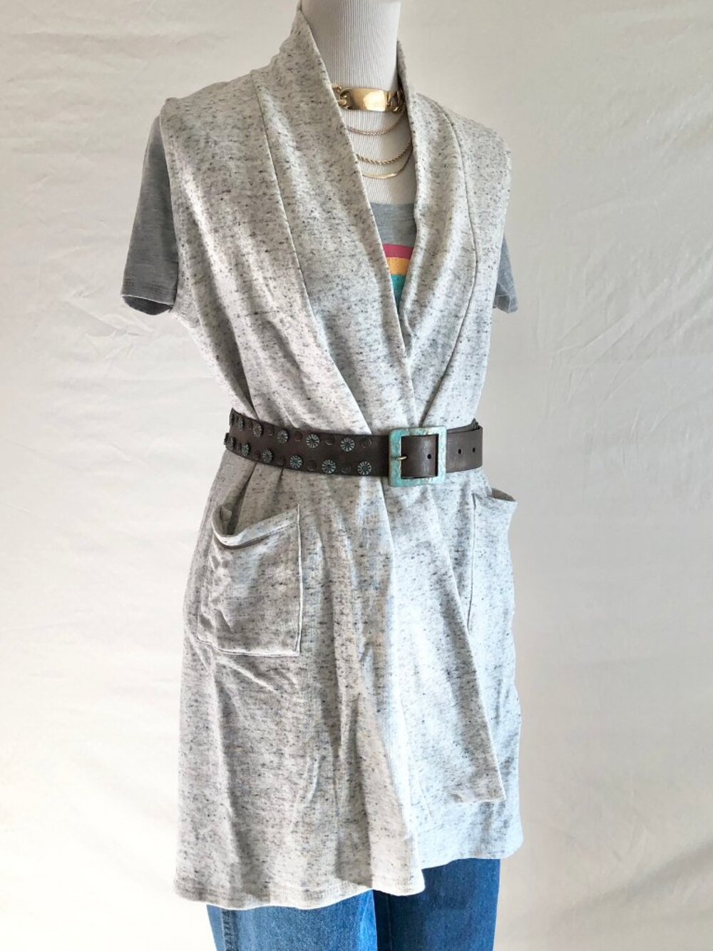 Shannon Ford Open Front Duster Vest Heather Gray Size M